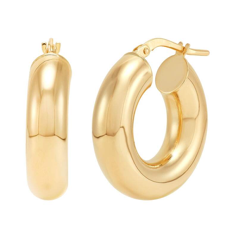 14K gold 21mm by 6mm round tube hoop earrings
