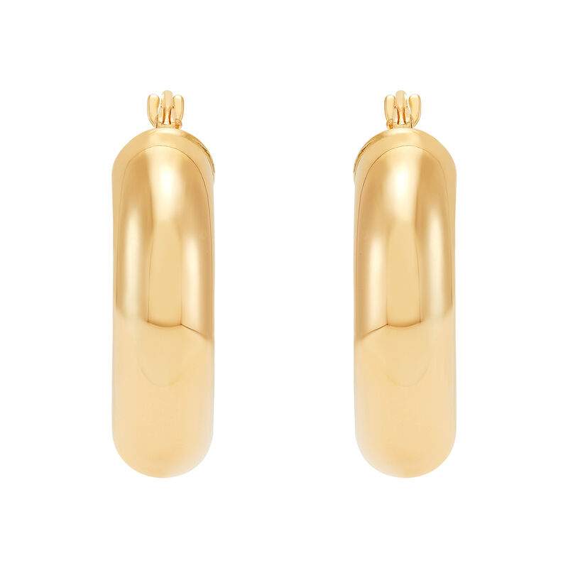 14K high-polished yellow gold 33mm by 7mm hoop earrings