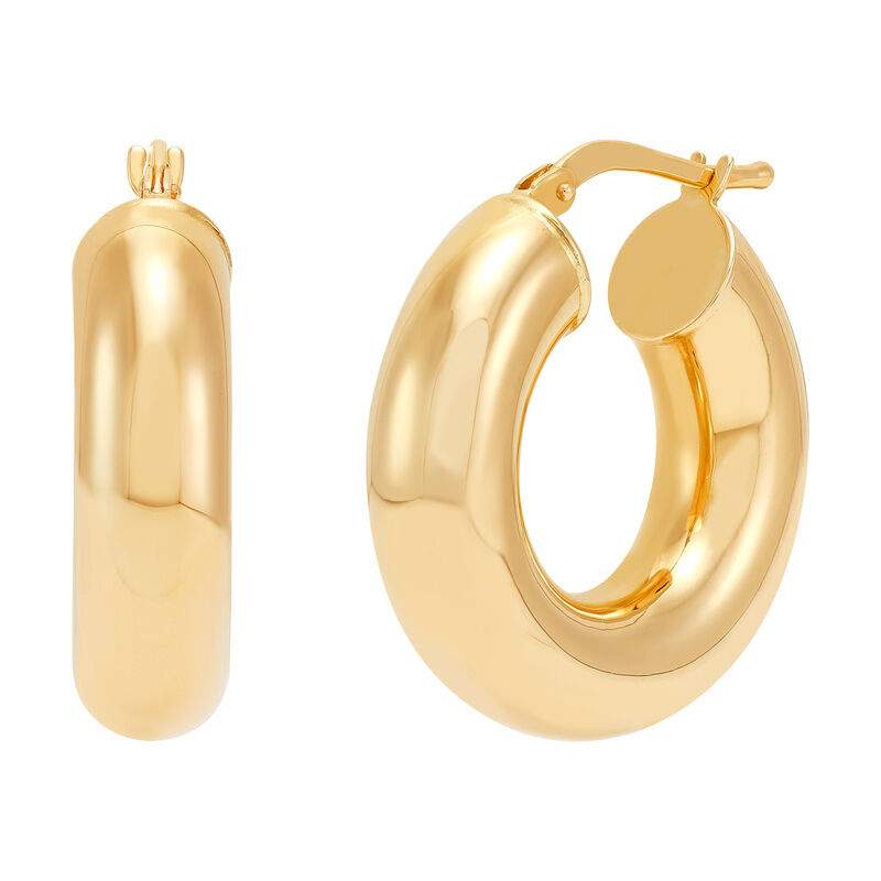 14K high-polished yellow gold 33mm by 7mm hoop earrings