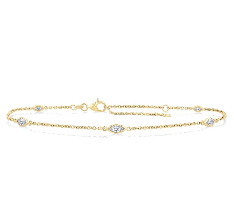 14K Marquise Diamond Station Bracelet