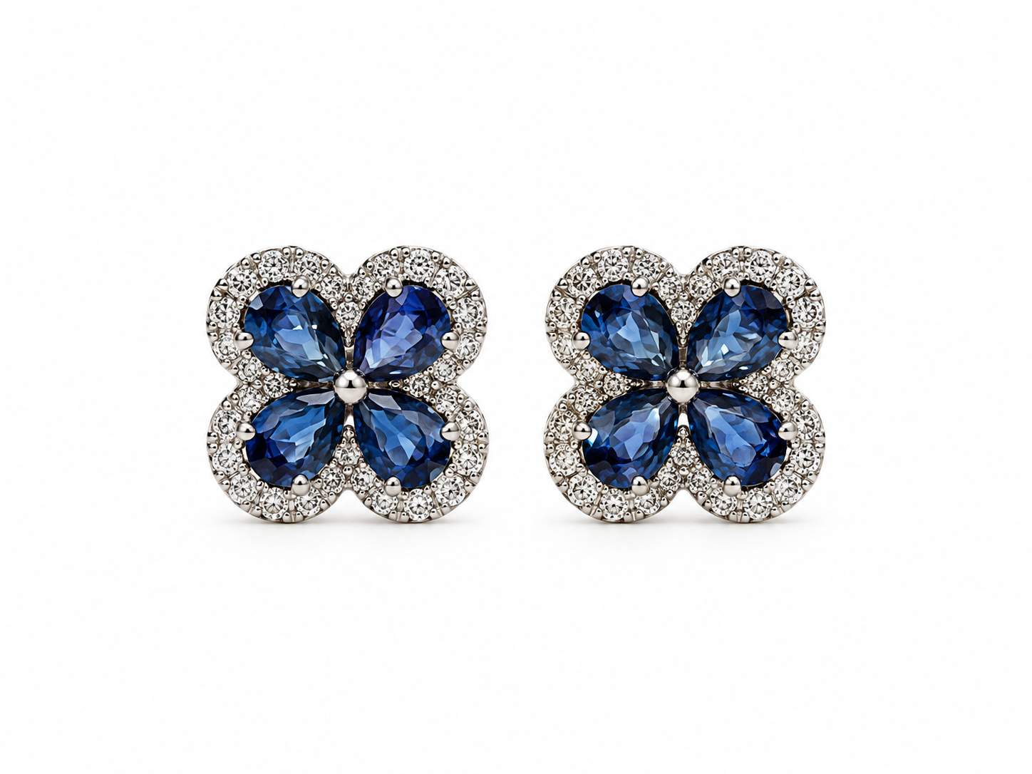 18K Sapphire Diamond Studs in Clover shape
