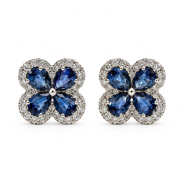 18K Sapphire Diamond Studs in Clover shape