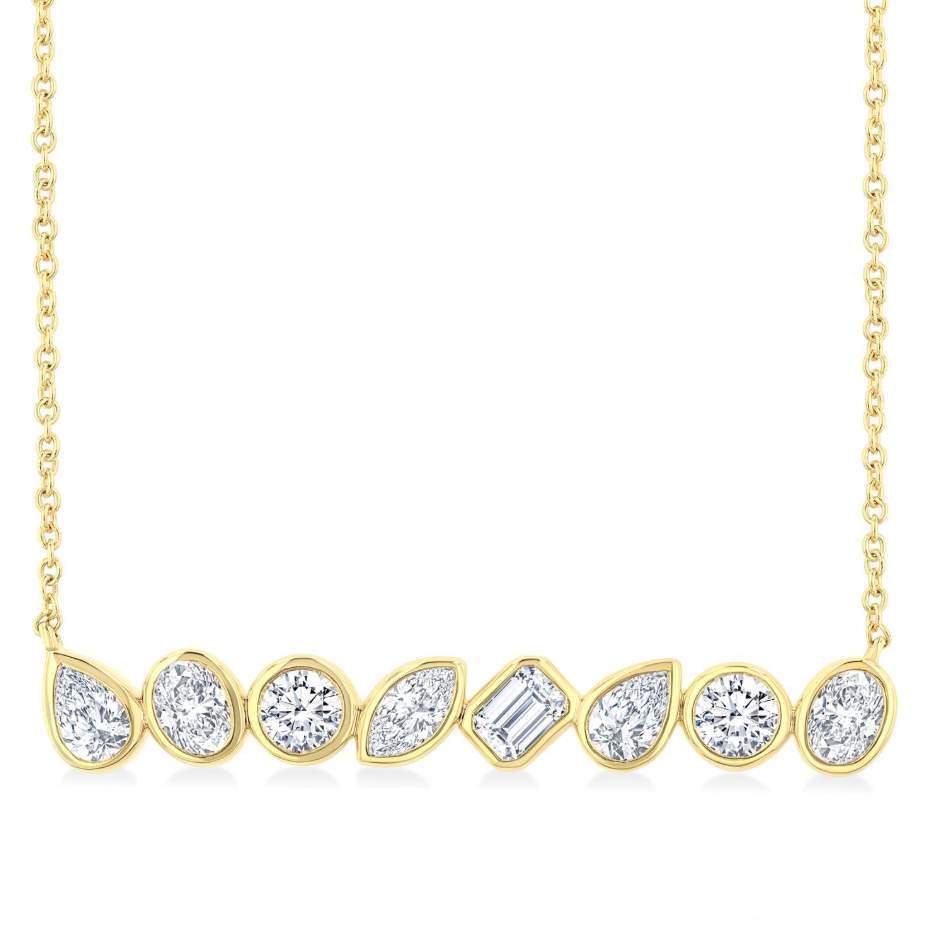 14K Mixed Shape Bezel Set Necklace