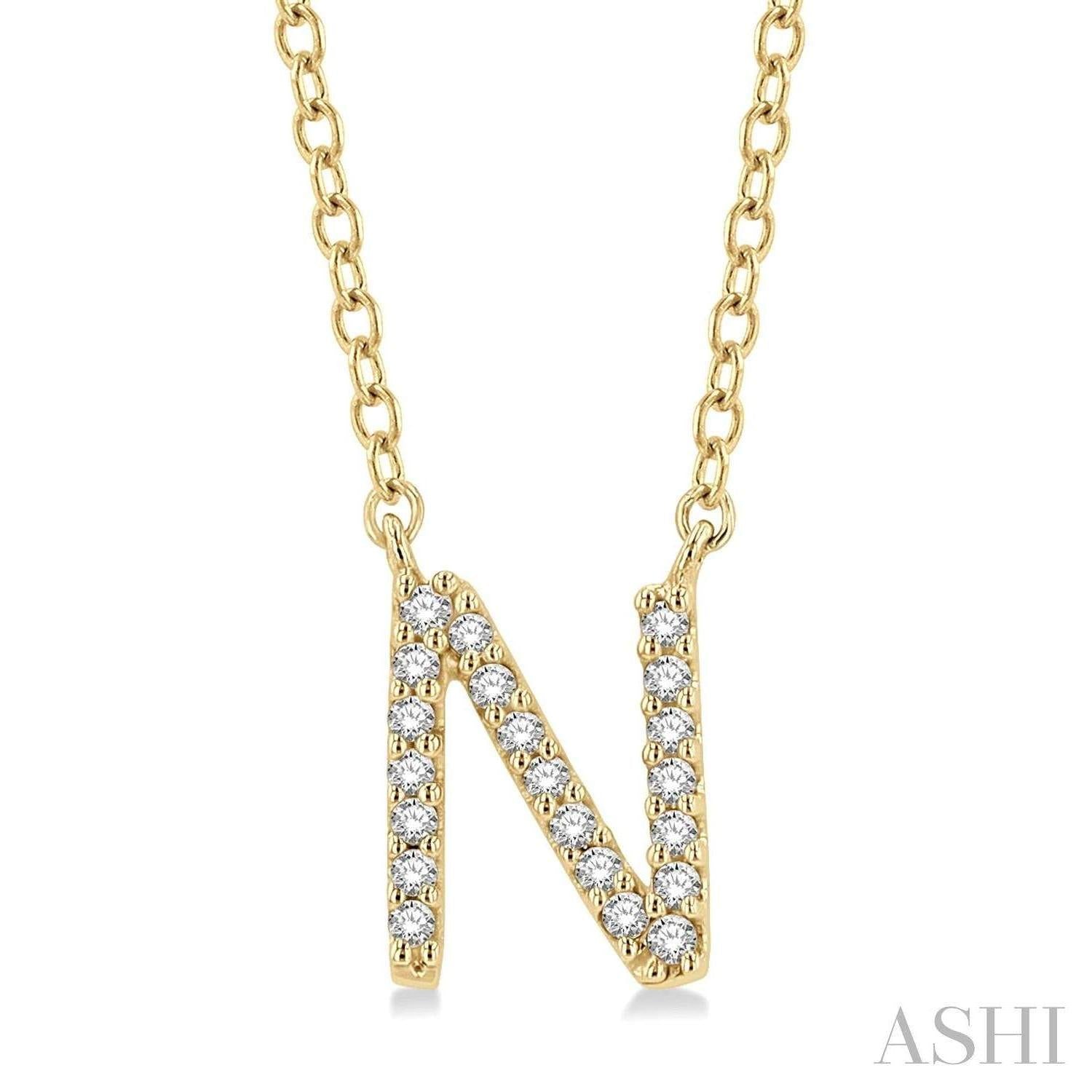 14K Yellow Gold "N" initial pendant with chain D=~.07ct