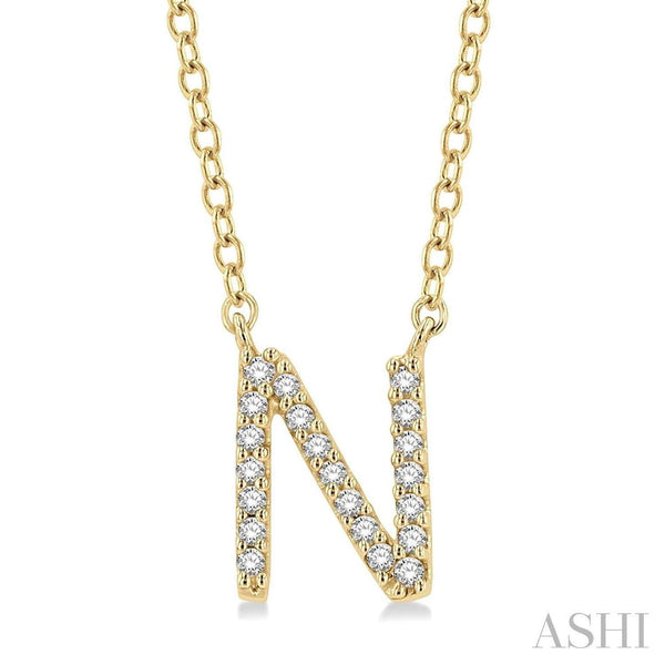 14K Yellow Gold "N" initial pendant with chain D=~.07ct