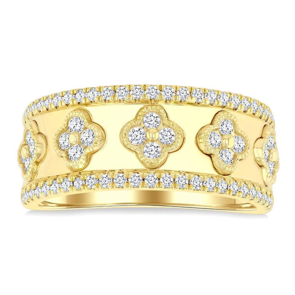 14K Clover Diamond Fashion Wide Band