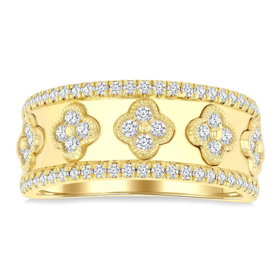 14K Clover Diamond Fashion Wide Band