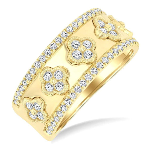 14K Clover Diamond Fashion Wide Band