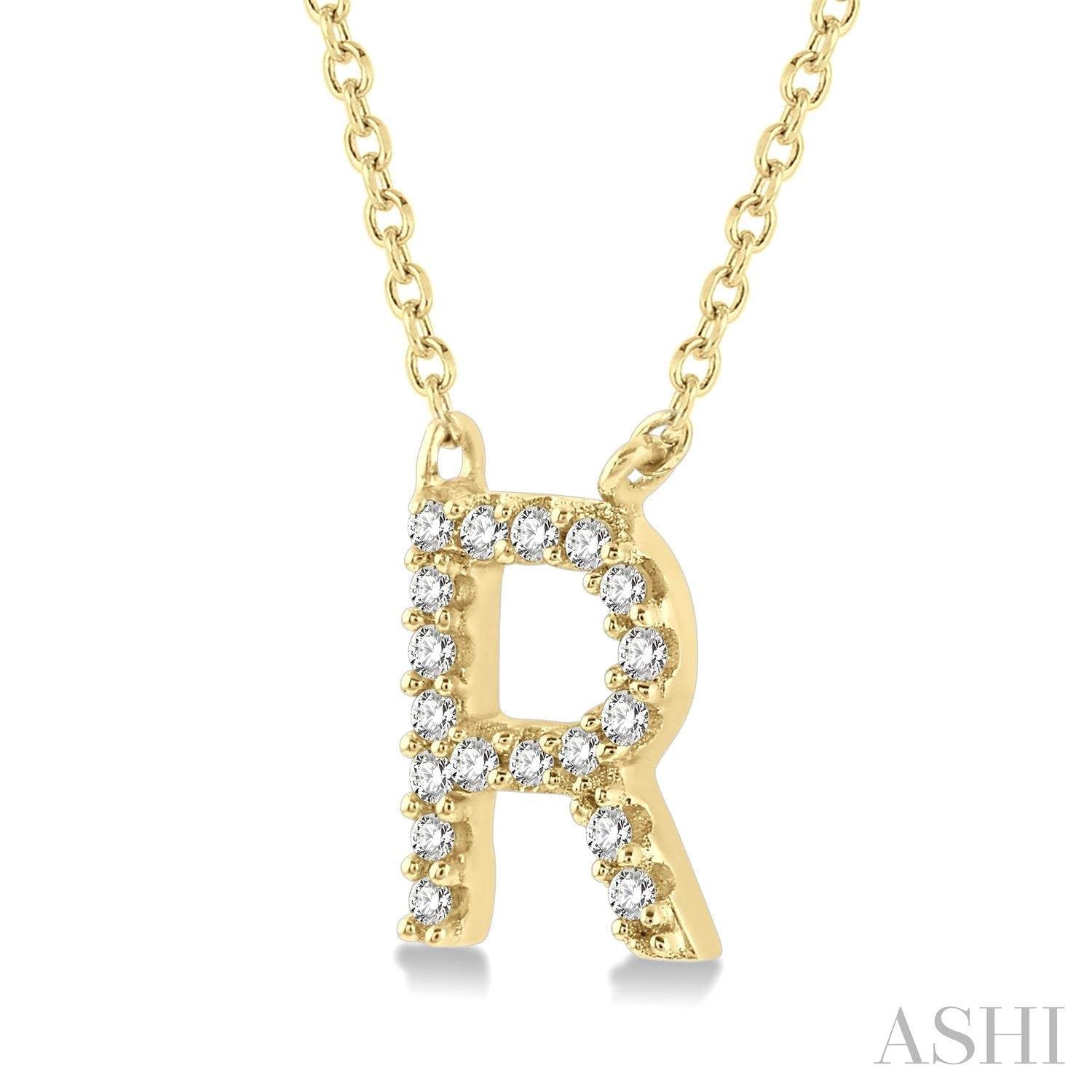 14K Yellow Gold "N" initial pendant with chain D=~.07ct