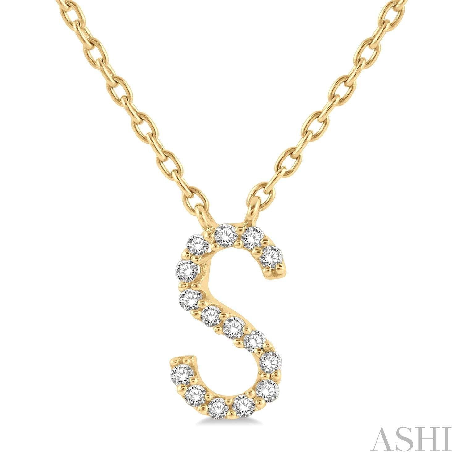 14K Yellow Gold "N" initial pendant with chain D=~.07ct