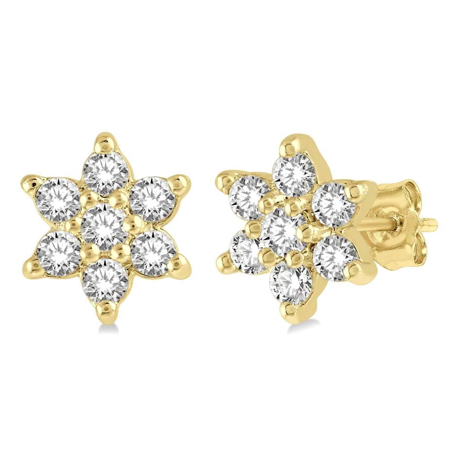 14k Flower Petite Diamond Fashion Earrings