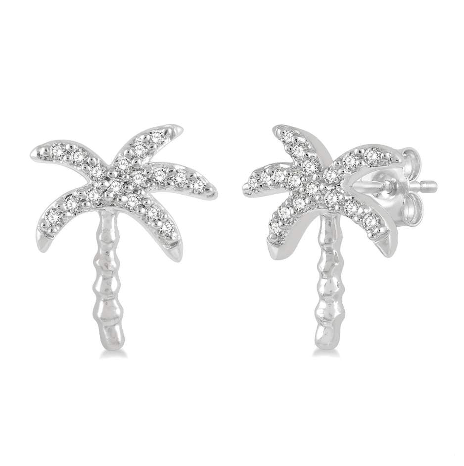 14K Palm Tree Petite Diamond Fashion Earrings