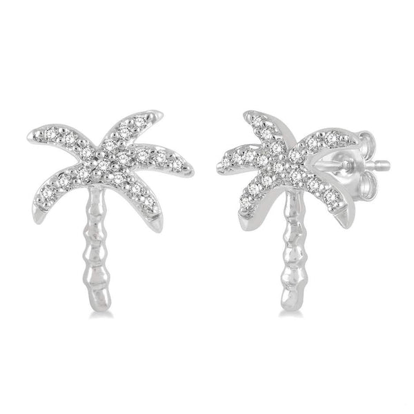 14K Palm Tree Petite Diamond Fashion Earrings