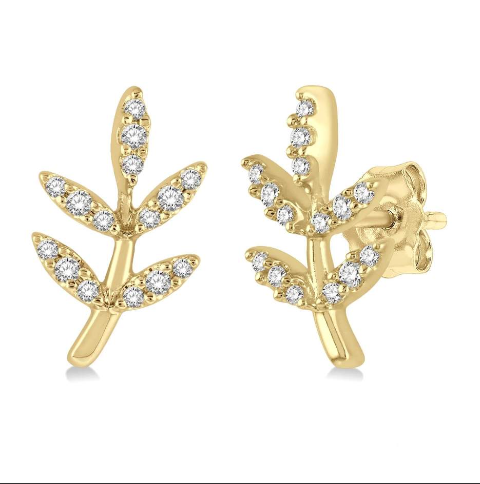 14K Leaf Petite Diamond Fashion Earrings