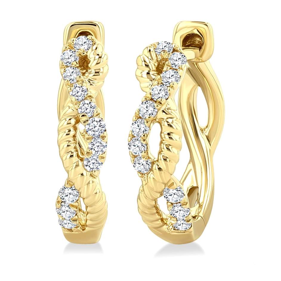 14K Twisted Petite Diamond Huggie Fashion Earrings