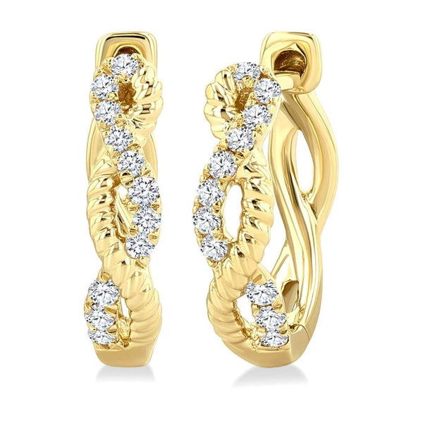 14K Twisted Petite Diamond Huggie Fashion Earrings