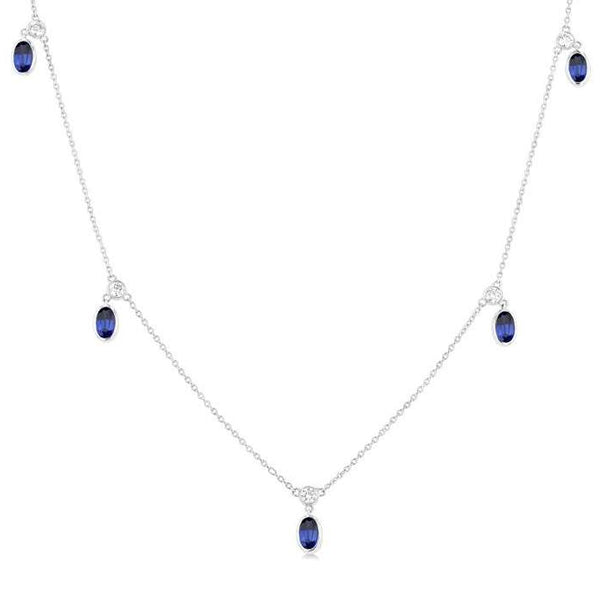Oval Shape Gemstone & Diamond Station Necklace
