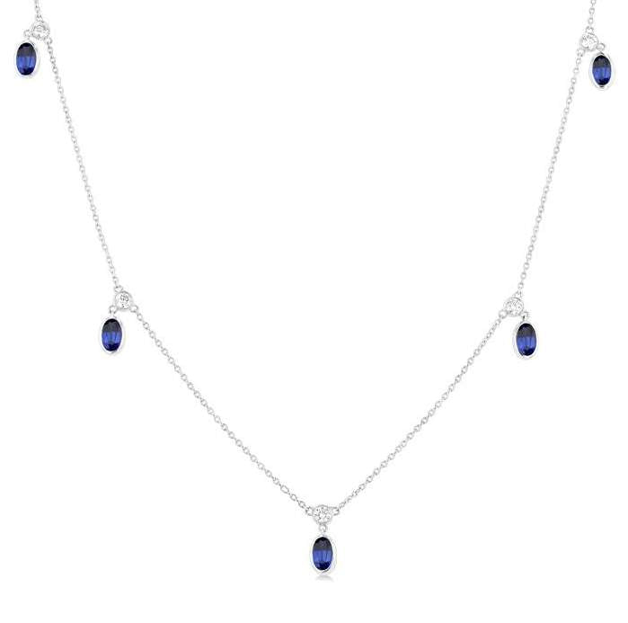 Oval Shape Gemstone & Diamond Station Necklace