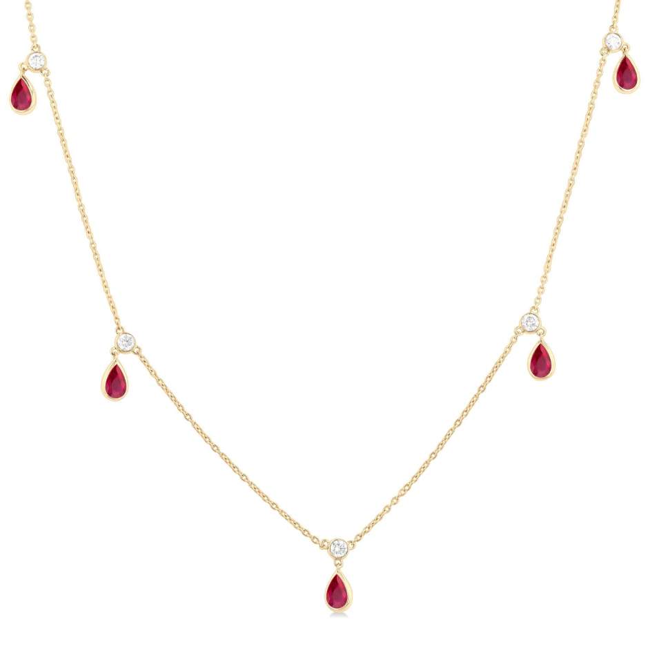 Oval Shape Gemstone & Diamond Station Necklace