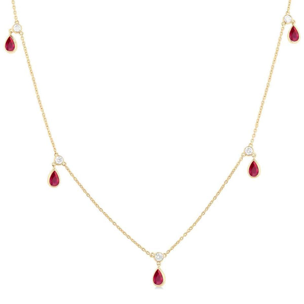 Oval Shape Gemstone & Diamond Station Necklace