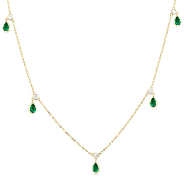 Oval Shape Gemstone & Diamond Station Necklace