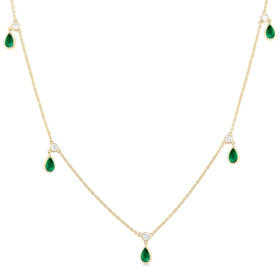 Oval Shape Gemstone & Diamond Station Necklace