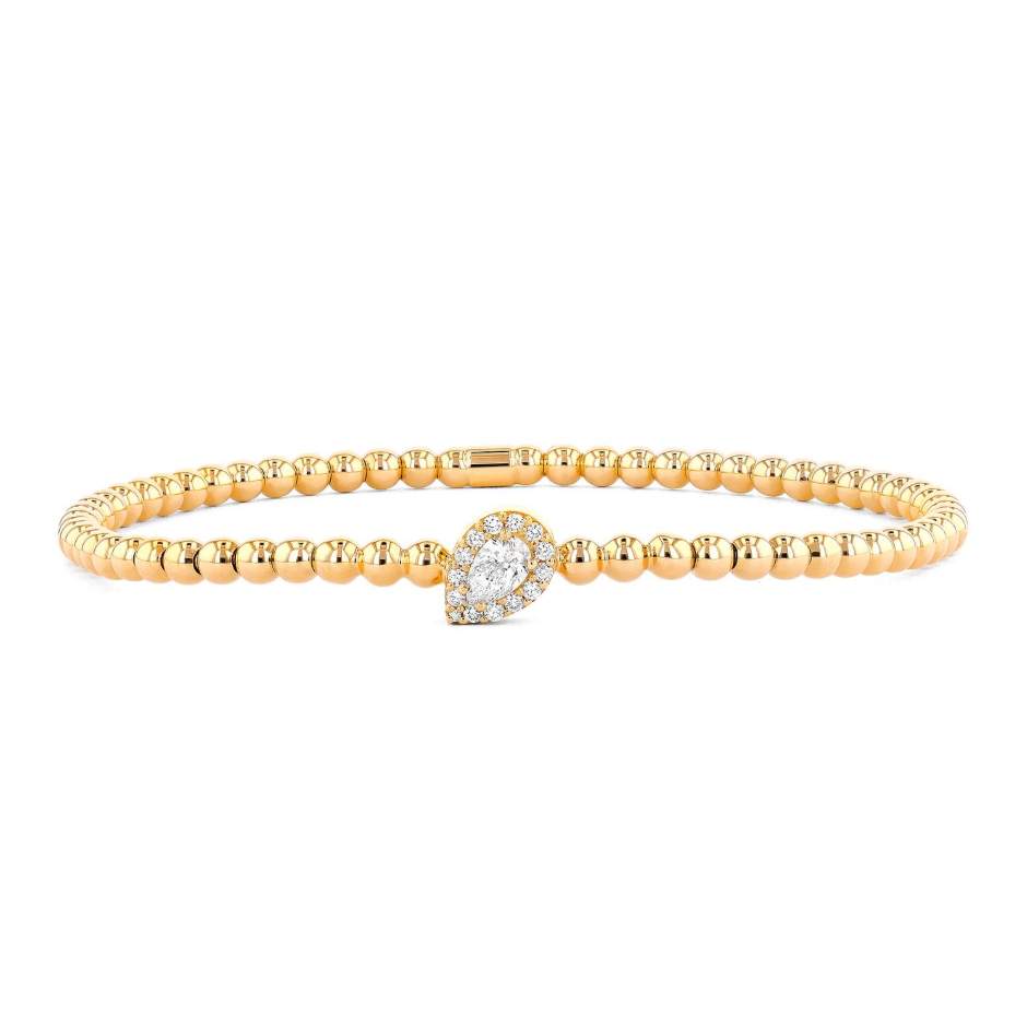 Couture Gold Bead With Pear-Shaped Diamond Halo Center Stretch Bracelet