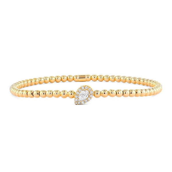 Couture Gold Bead With Pear-Shaped Diamond Halo Center Stretch Bracelet