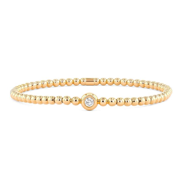 Couture Gold Bead With Bezel-Set Diamond Center Stretch Bracelet