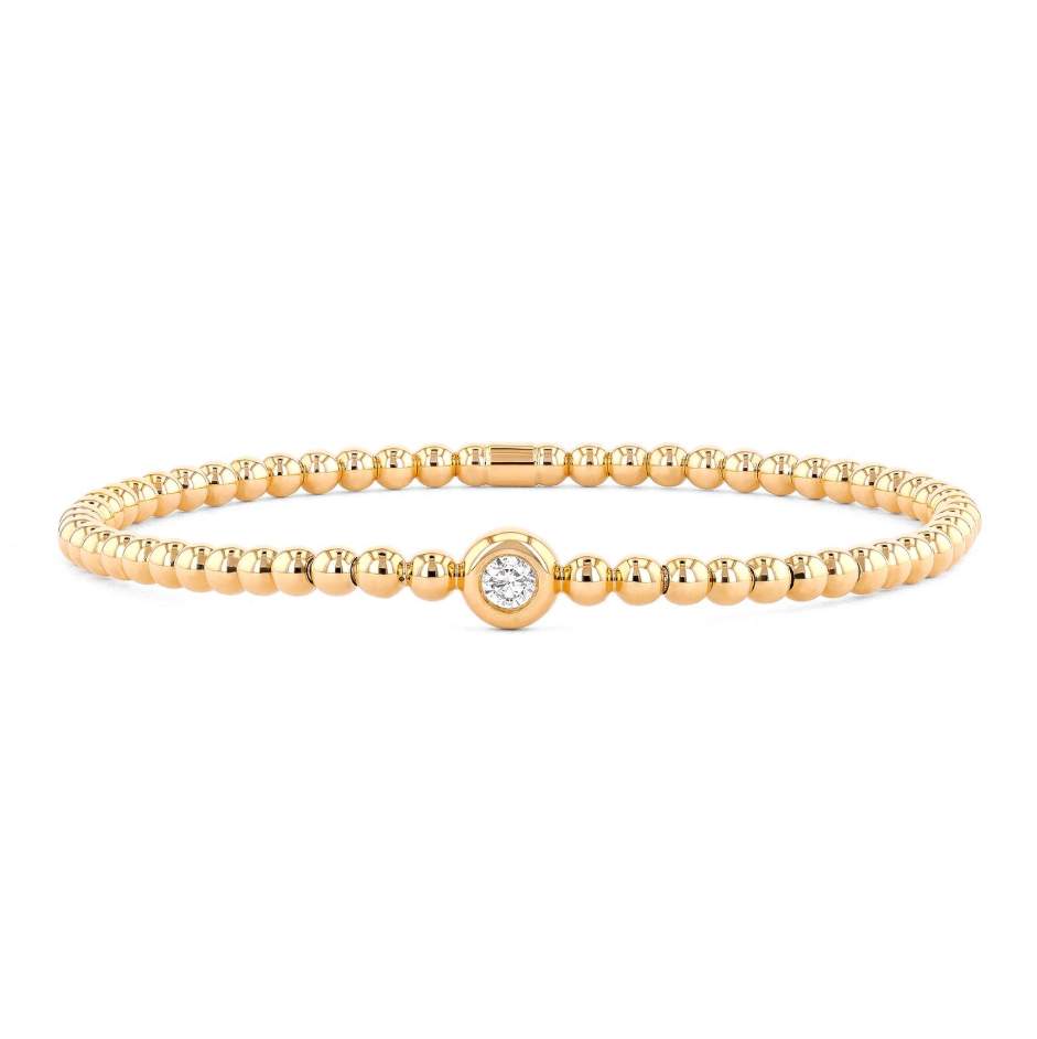 Couture Gold Bead With Bezel-Set Diamond Center Stretch Bracelet
