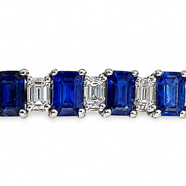 Platinum Sapphire Diamond Line Bracelet.