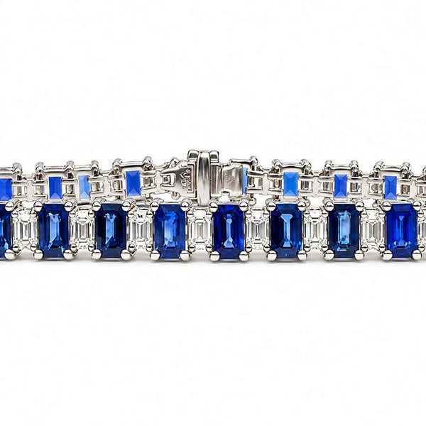 Platinum Sapphire Diamond Line Bracelet.