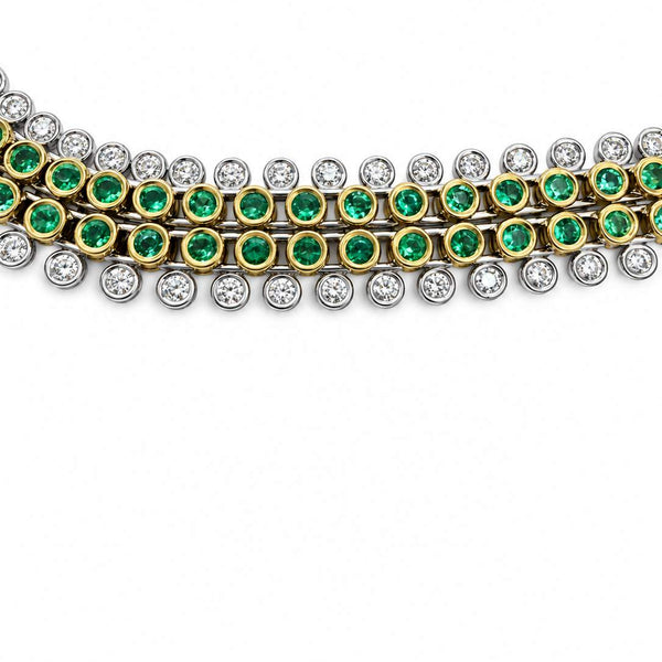 14K Bezel Bracelet With Round Diamonds And Emeralds.