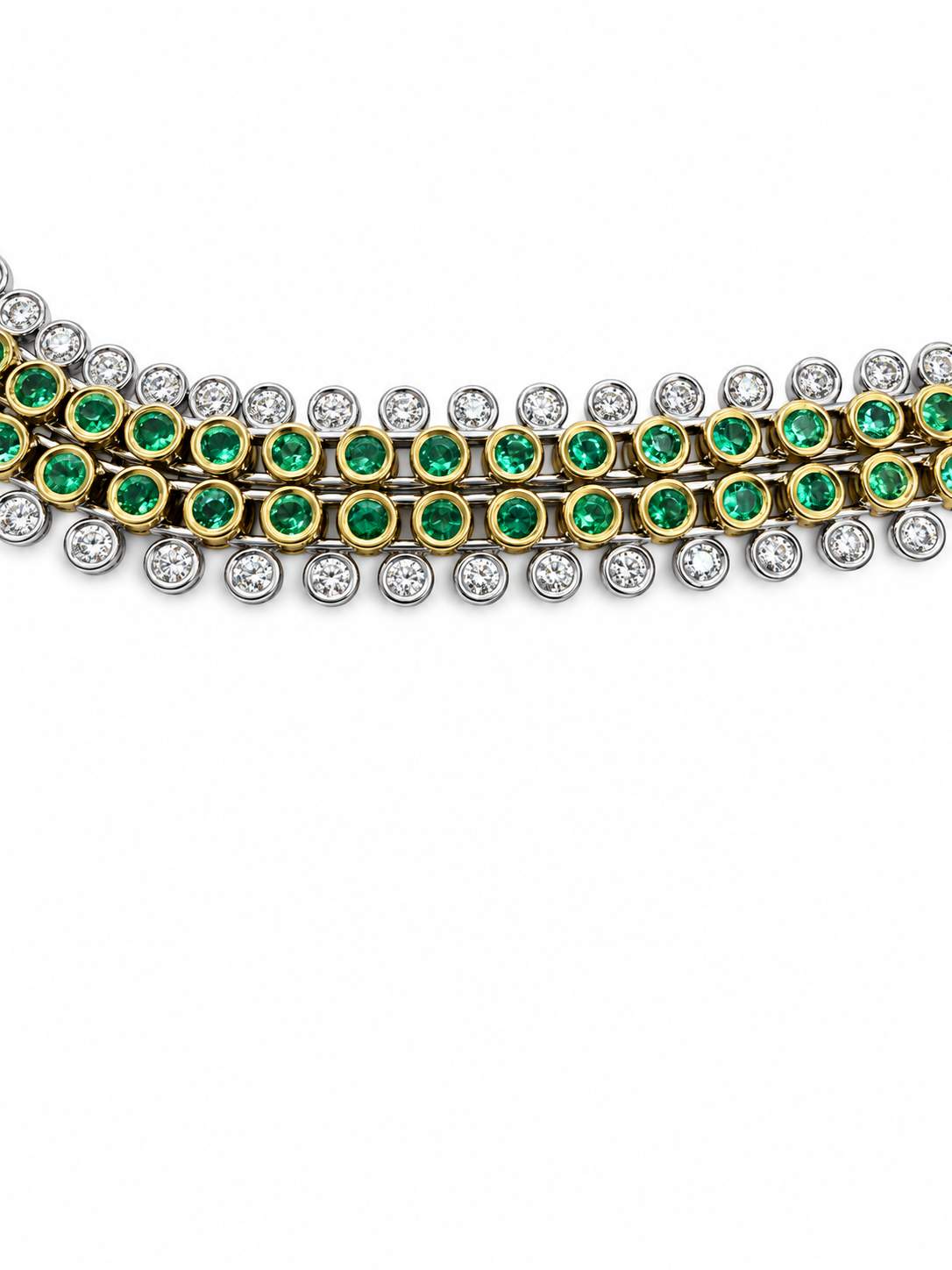 14K Bezel Bracelet With Round Diamonds And Emeralds.