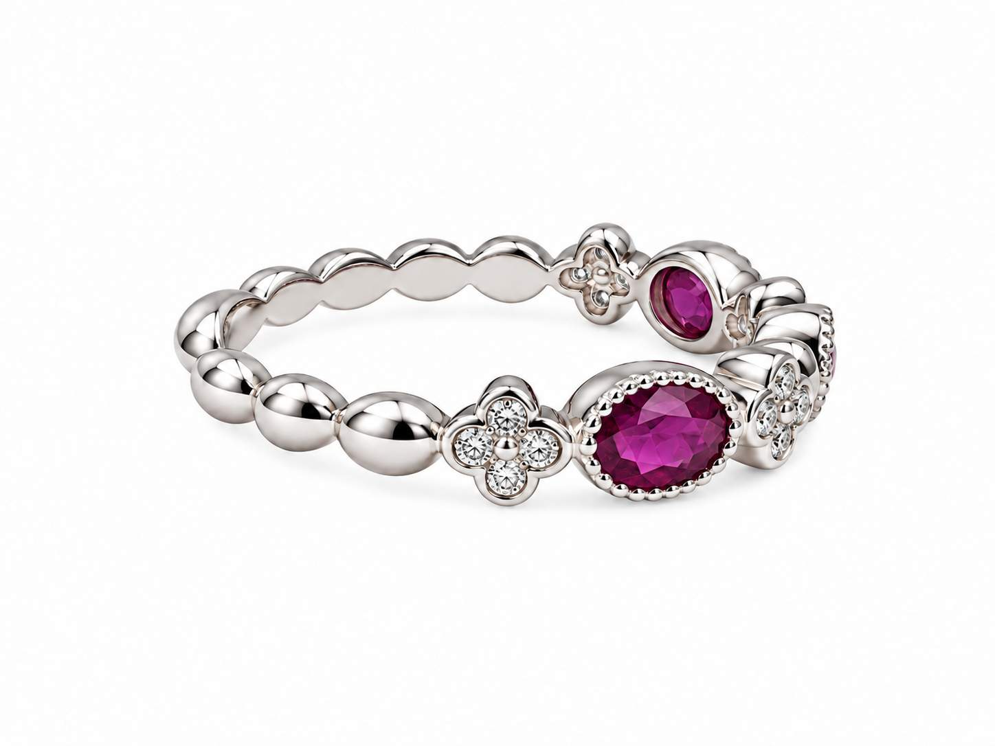 18K Ruby And Diamond Bezel Set Fashion Band/Ring.