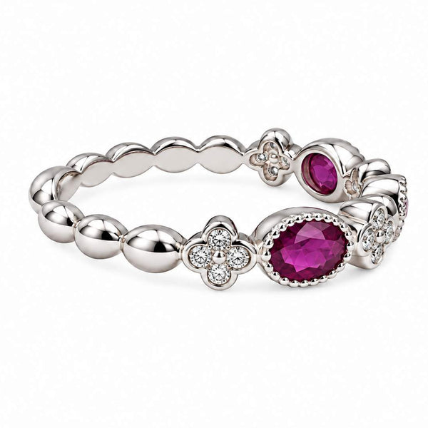 18K Ruby And Diamond Bezel Set Fashion Band/Ring.