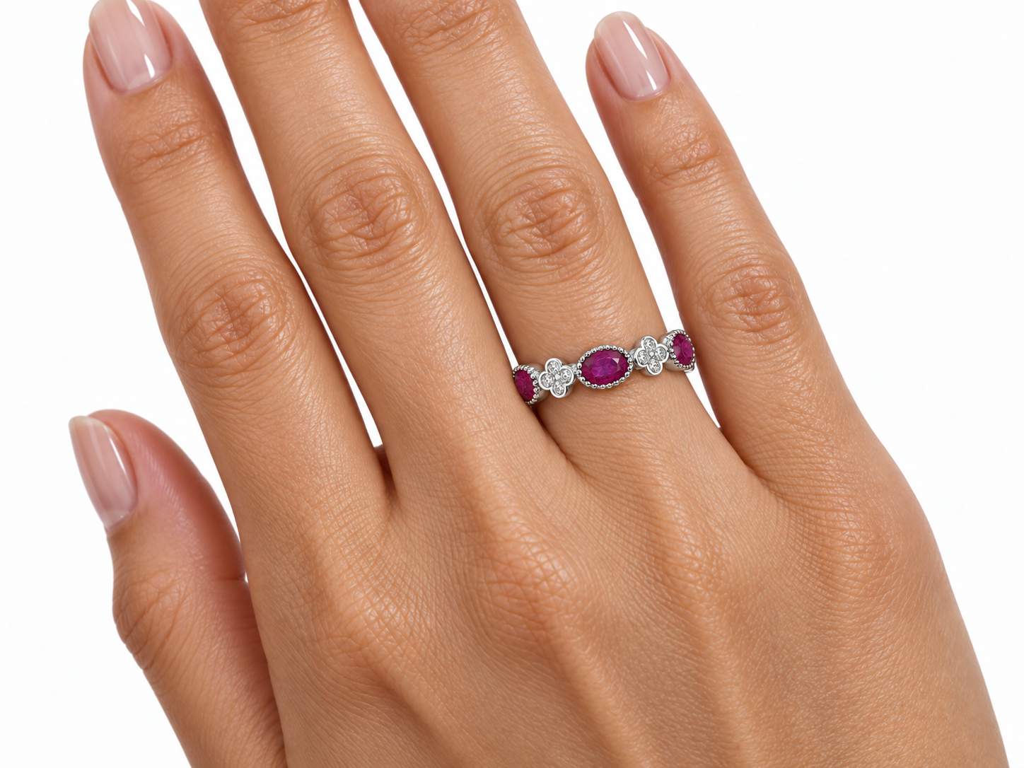18K Ruby And Diamond Bezel Set Fashion Band/Ring.