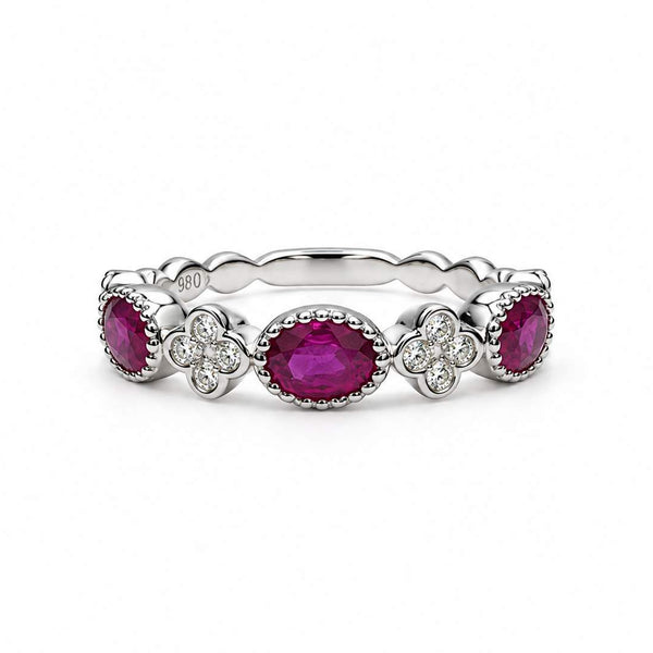 18K Ruby And Diamond Bezel Set Fashion Band/Ring.
