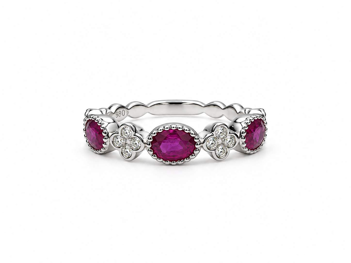 18K Ruby And Diamond Bezel Set Fashion Band/Ring.