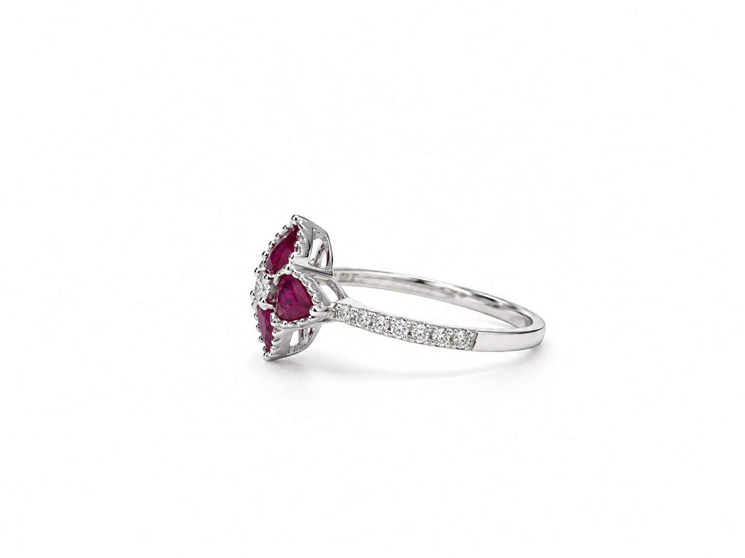 18K White Gold Ruby Diamond Petite Ring.