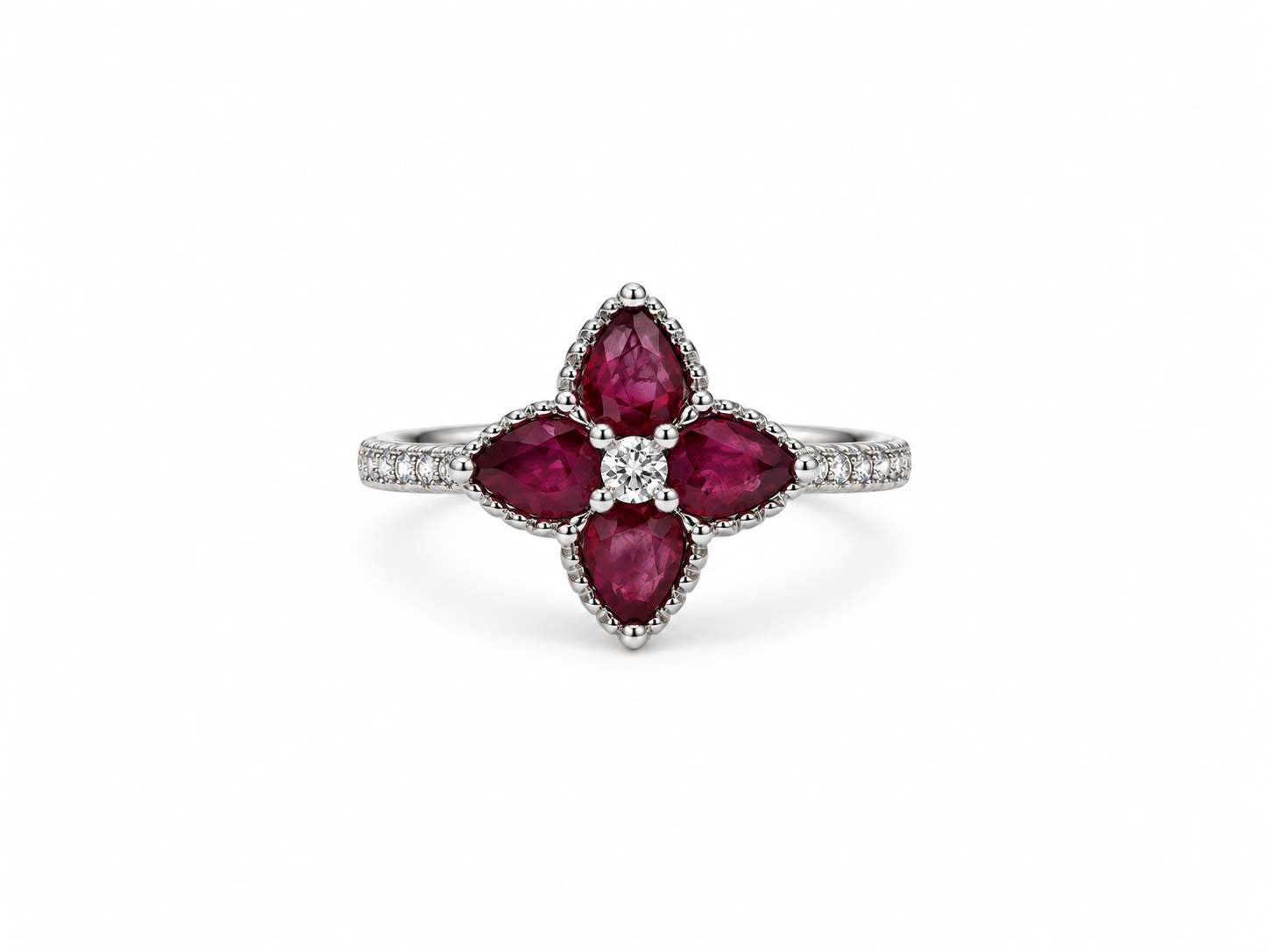 18K White Gold Ruby Diamond Petite Ring.