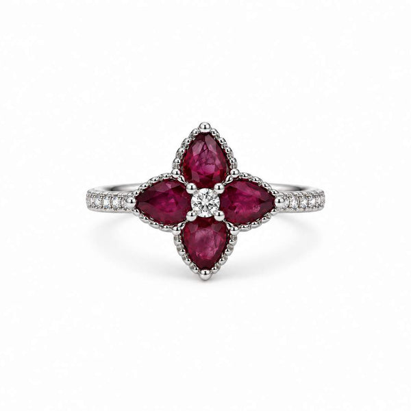18K White Gold Ruby Diamond Petite Ring.