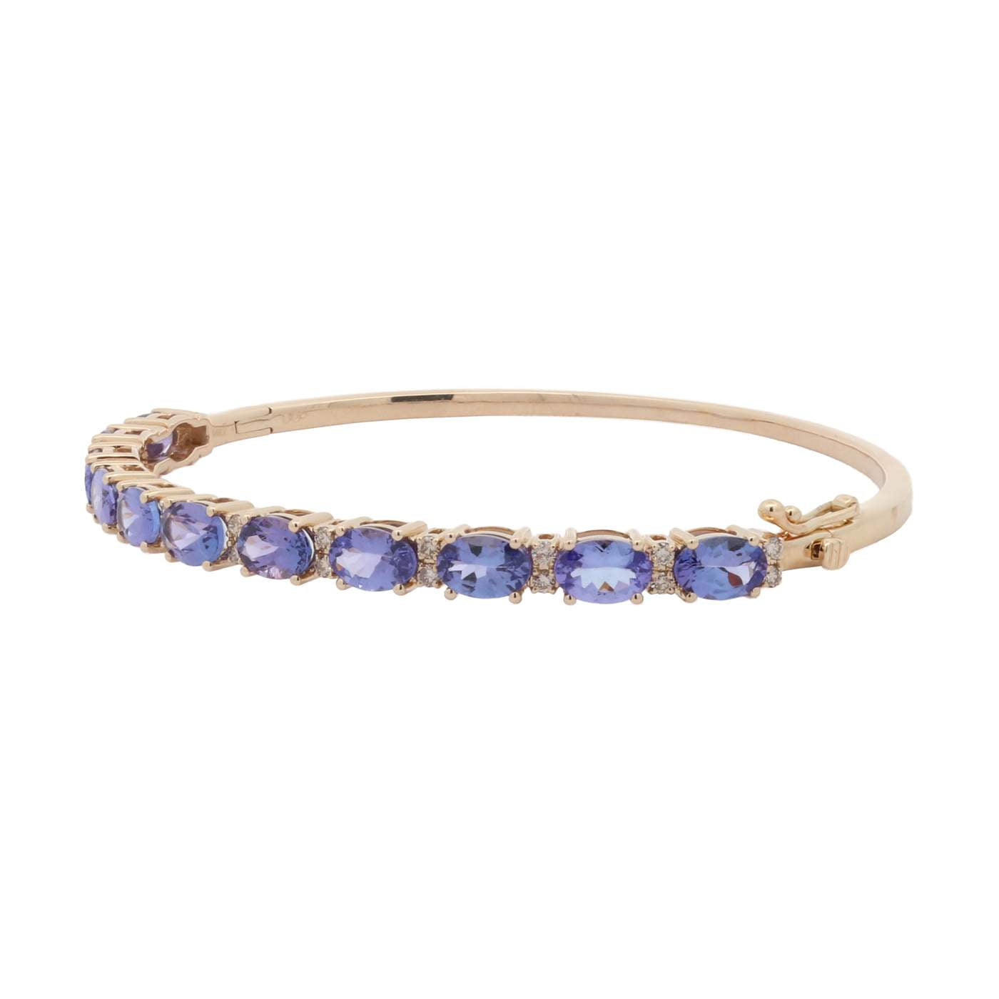 14K Alternating Diamond And Tanzanite Bangle Bracelet