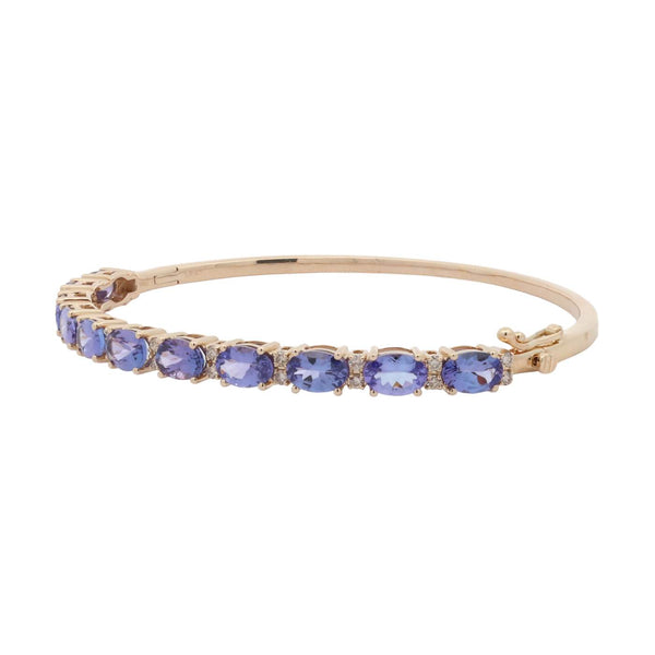 14K Alternating Diamond And Tanzanite Bangle Bracelet
