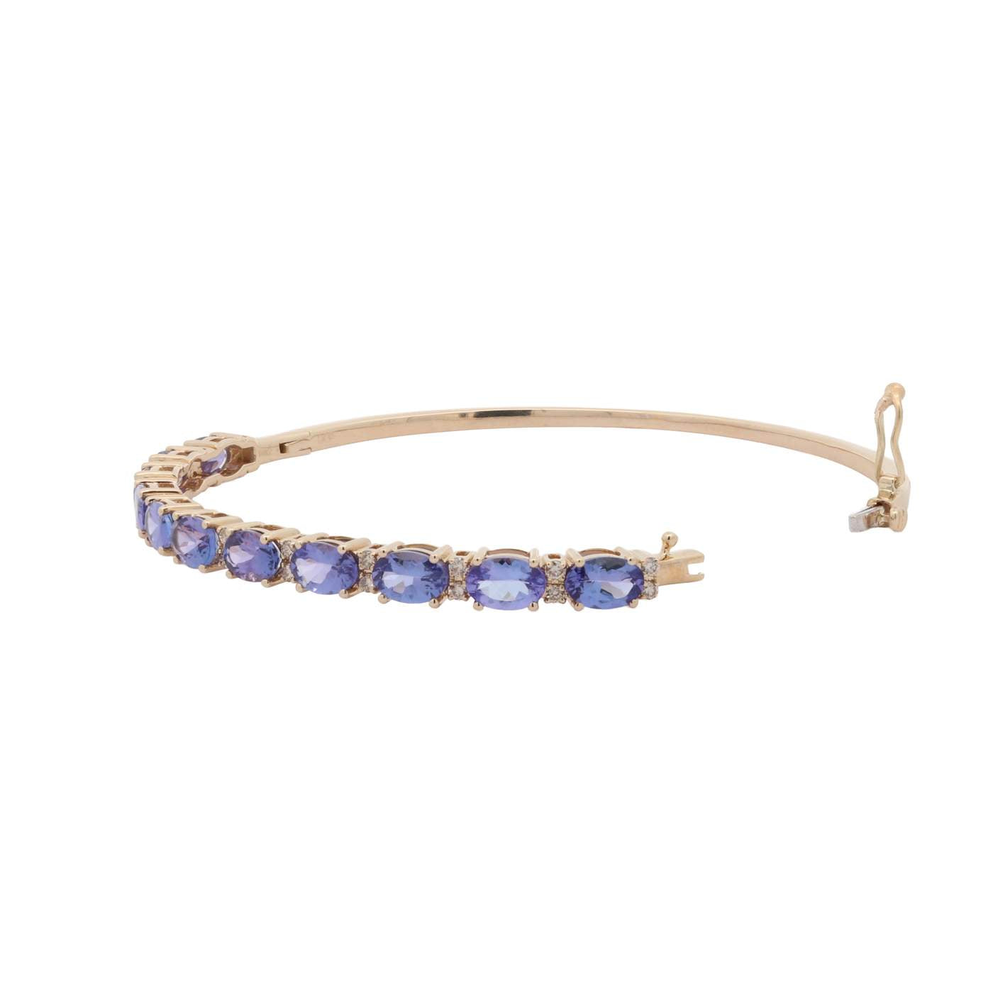 14K Alternating Diamond And Tanzanite Bangle Bracelet