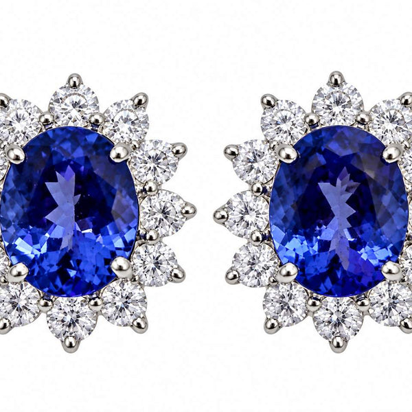 14K Oval Tanzanite Diamond Earrings