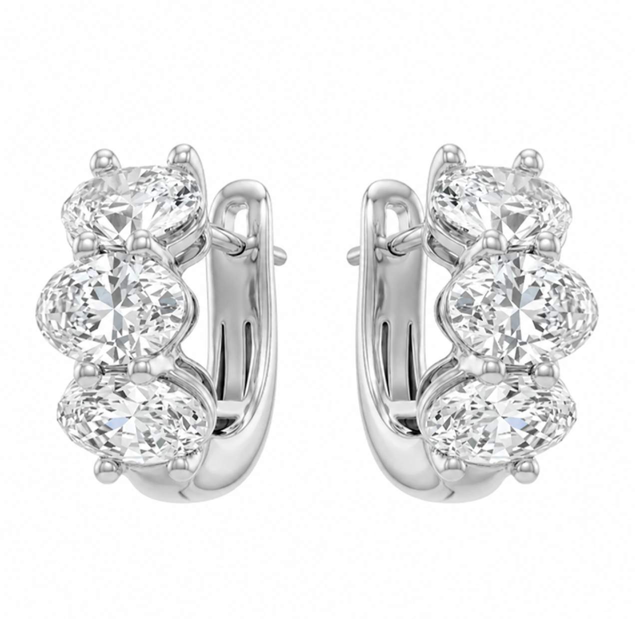 18K White Gold Oval Cut Diamond Lever Back Earrings
