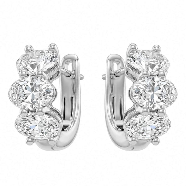 18K White Gold Oval Cut Diamond Lever Back Earrings