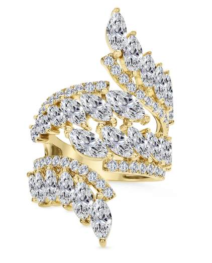 18K Yellow Gold Round And Marquise Cut Diamond Open Fashion Ring