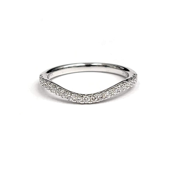 14K White Gold Curved Diamond Wedding Band